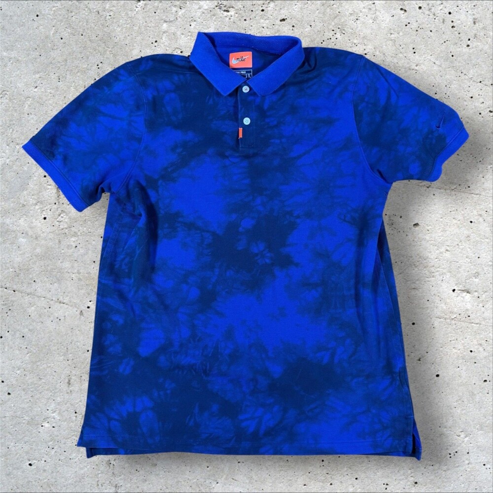 Nike Dri-Fit Polo Shirt Mens Medium Blue Black Tie Dye Golf Short Sleeve M